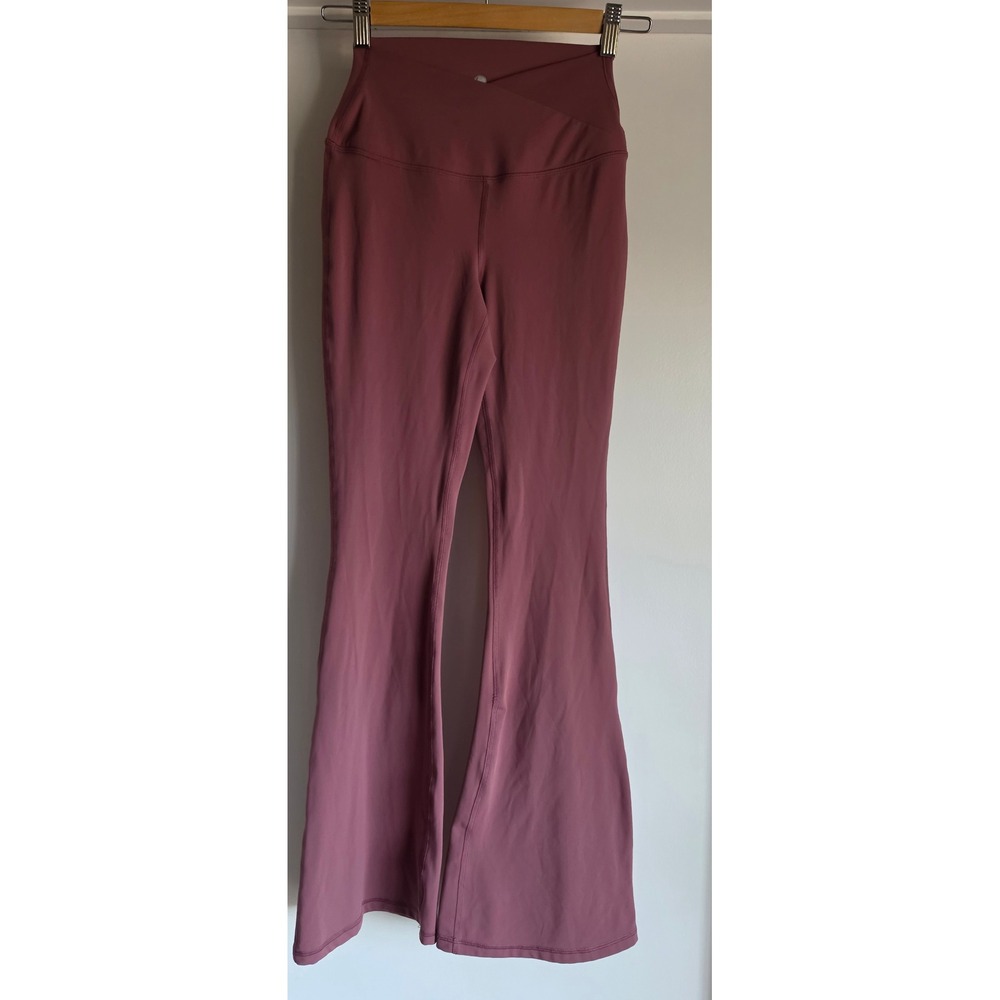 Yogalicious Crossover V-Waist Flare Leggings Mauve Pink Wide Leg Yoga Pants S